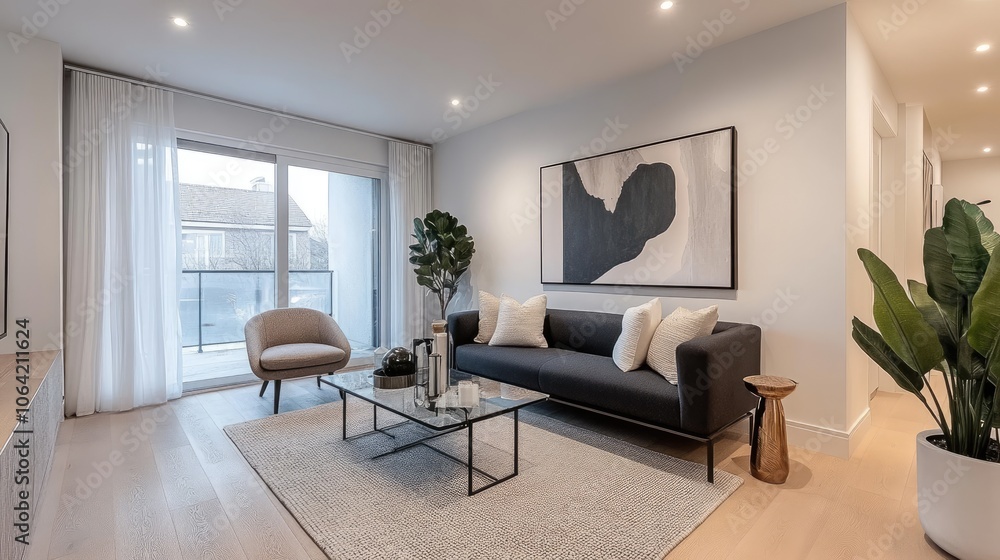 Fototapeta premium Modern Living Room with Minimalist Design Elements