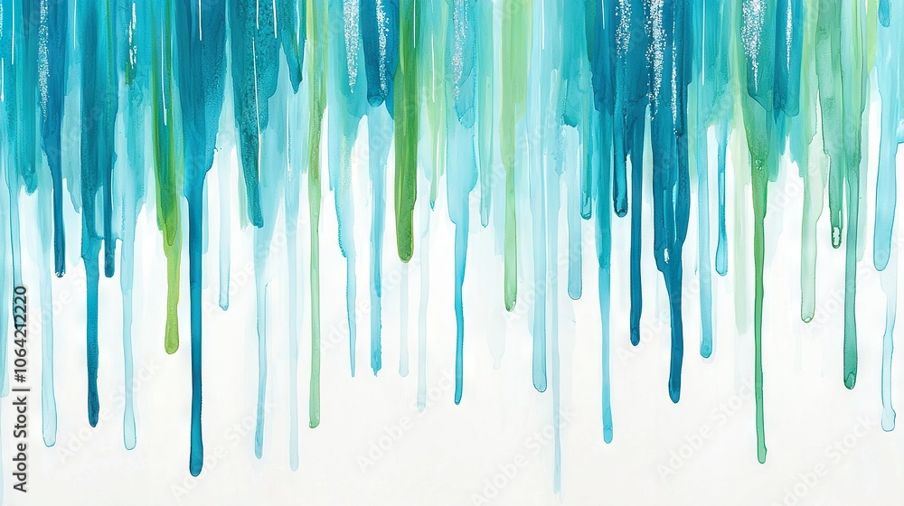 Blue and green brushstrokes on white canvas with a light blue sky Blue and green brushstrokes on white canvas with a light blue sky