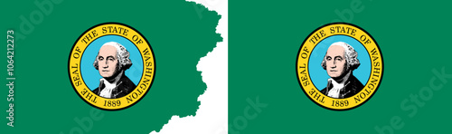 State of Washington flags vector. Standard flag and with torn edges