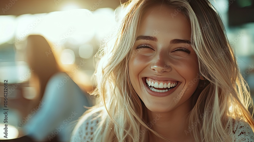 Joyful Woman Smiling in Natural Light Setting Joyful Woman Smiling in Natural Light Setting