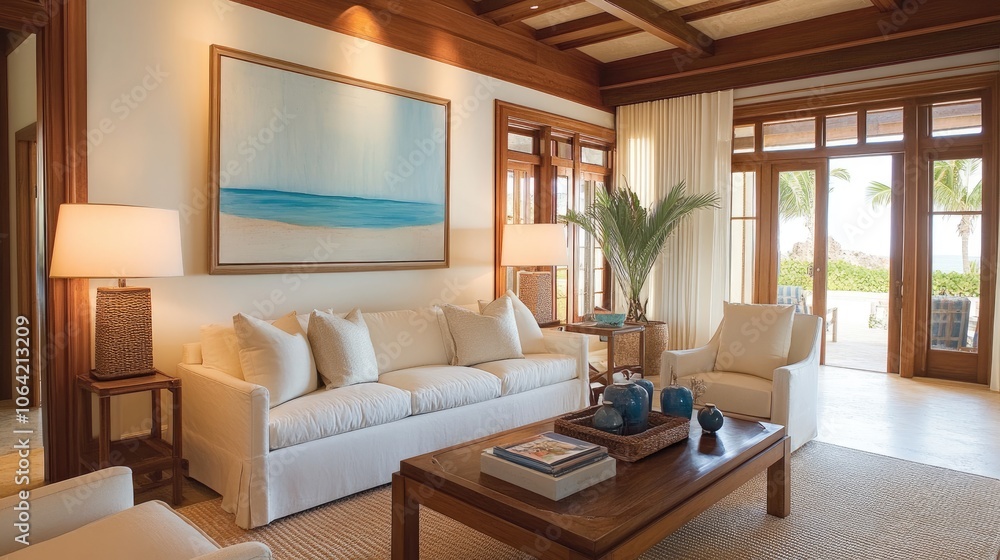 Bright and Cozy Living Room with Beach View Bright and Cozy Living Room with Beach View