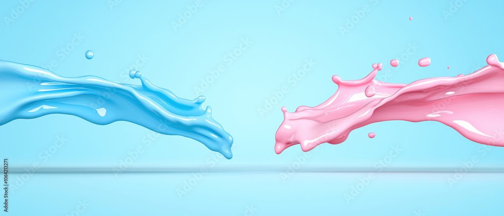 playful combination of light blue and pink water splashes creates vibrant scene. playful combination of light blue and pink water splashes creates vibrant scene.