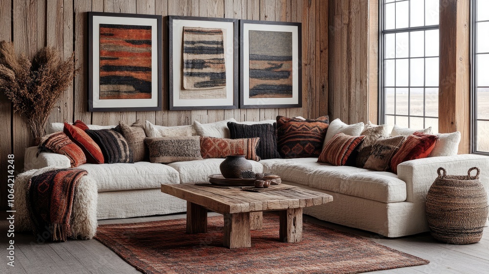 Cozy Rustic Living Room with Artistic Decor Cozy Rustic Living Room with Artistic Decor