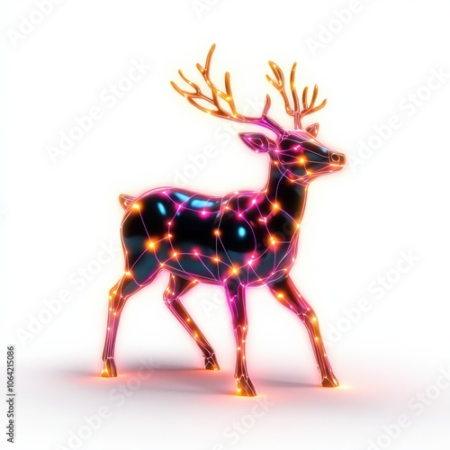 Stylized deer with glowing geometric patterns, isolated on white background.