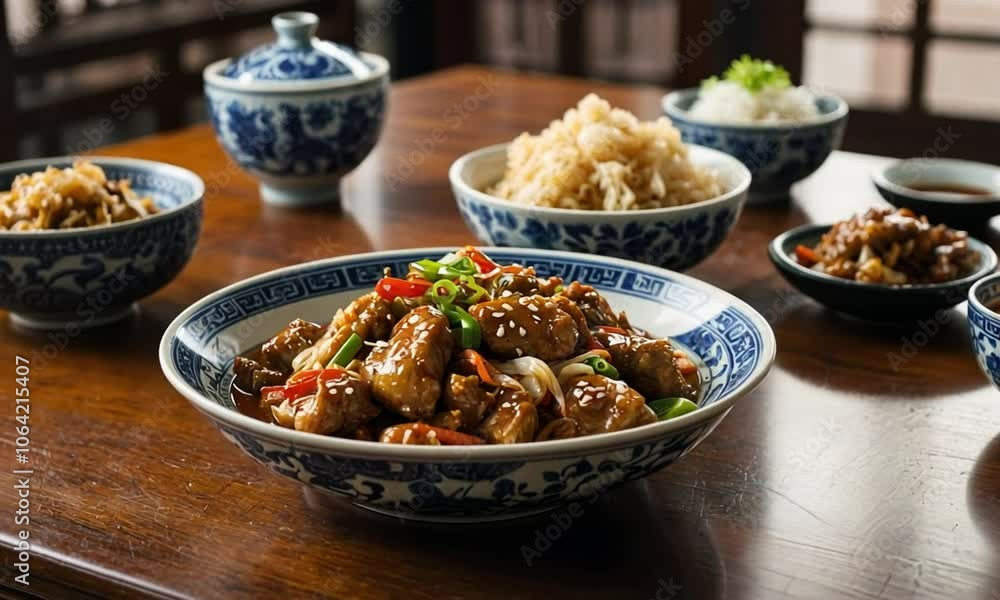 Traditional Chinese meal with dumplings, rice, and soup. Traditional Chinese meal with dumplings, rice, and soup.