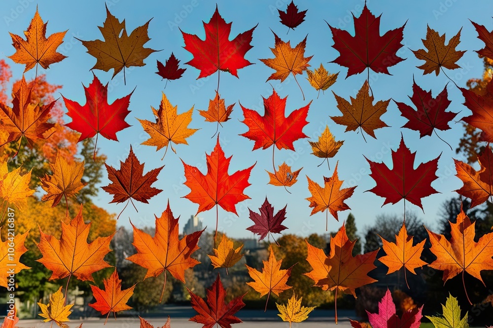 Vibrant Autumn Maple Leaves Artfully Displayed on Clear Background