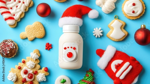 Festive Holiday Treats and Milk with Cheerful Decor