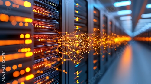 A futuristic and visually captivating illustration of the interior of a server supercomputer, brought to life with Generative AI technology