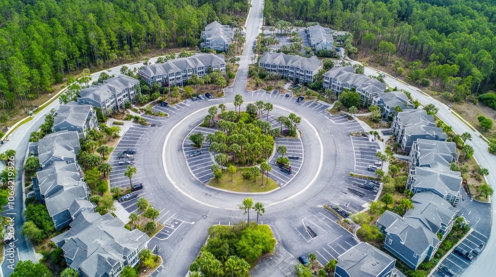 Aerial View of Circular Apartment Complex Amidst Trees Aerial View of Circular Apartment Complex Amidst Trees