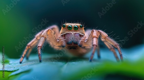 Wallpaper Mural Mesmerizing macro shot of a curious spider with intricate features and compound eyes crawling on a vibrant green leaf in a natural outdoor setting Torontodigital.ca