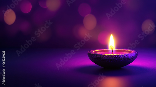 A purple background with a glowing diya lamp, symbolizing the lights of joy and prosperity during the Diwali festival celebration