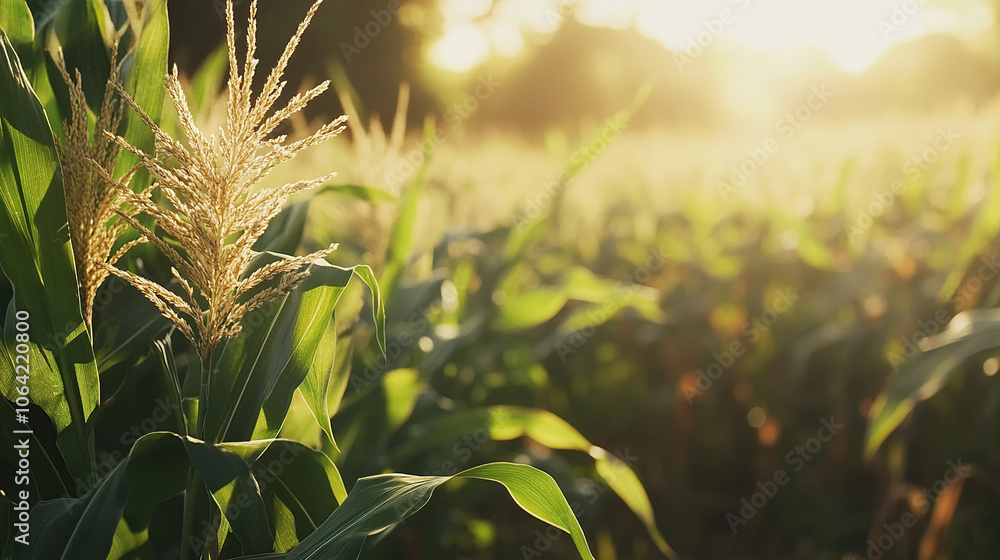 A cornfield bathed in golden sunlight A cornfield bathed in golden sunlight