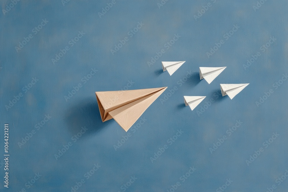 Business Leadership and Teamwork Symbolized by Flying Paper Airplanes - Aviation - Entertainment and Toy Industries Business Leadership and Teamwork Symbolized by Flying Paper Airplanes - Aviation - Entertainment and Toy Industries