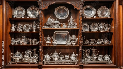 Elegant Silverware Display in Wooden Cabinet