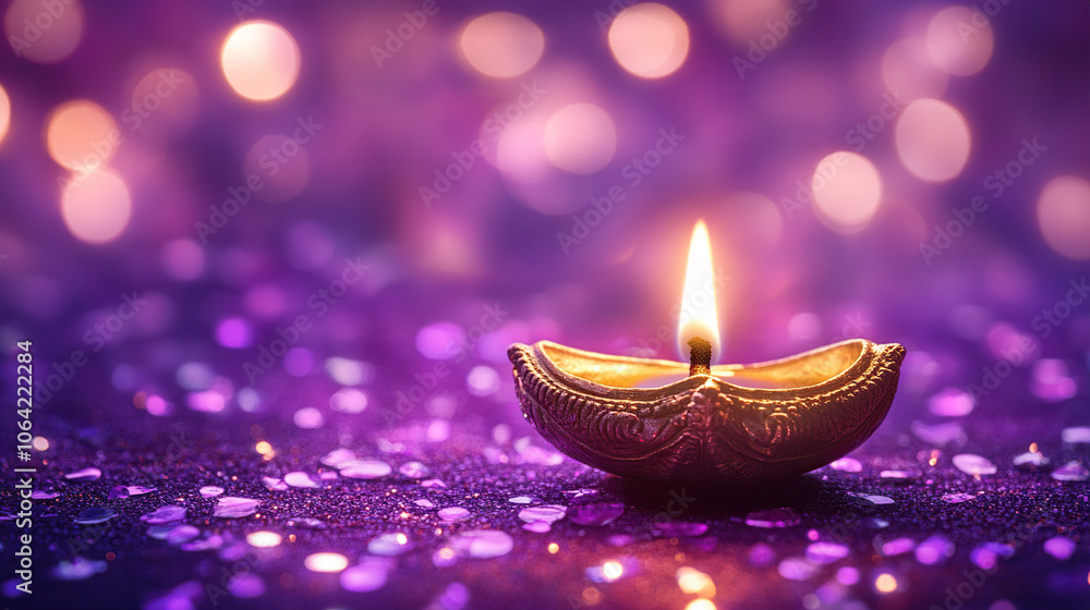 A purple background with a glowing diya lamp, symbolizing the lights of joy and prosperity during the Diwali festival celebration A purple background with a glowing diya lamp, symbolizing the lights of joy and prosperity during the Diwali festival celebration