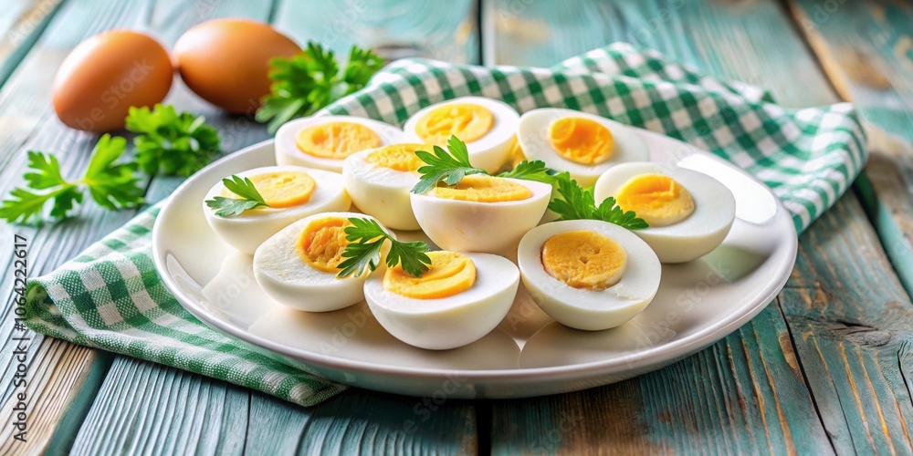 Organic hard boiled eggs served on a plate, ready to eat, organic, hard boiled, eggs, snack, healthy, protein, breakfast Organic hard boiled eggs served on a plate, ready to eat, organic, hard boiled, eggs, snack, healthy, protein, breakfast