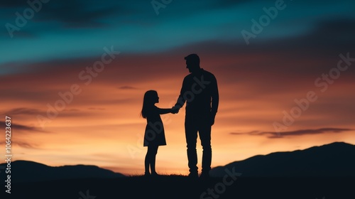 Father and Child Silhouette at Sunset