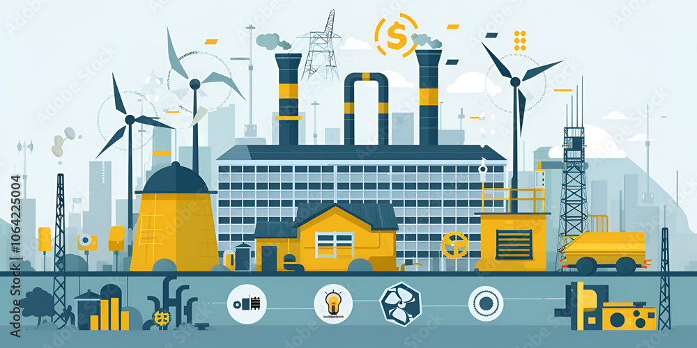 Naklejka premium Sustainable Energy Production Concept with Icon Elements