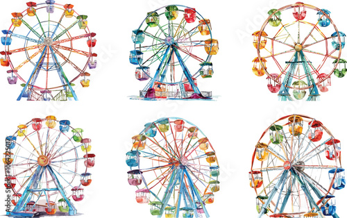 ferris wheel watercolor clipart