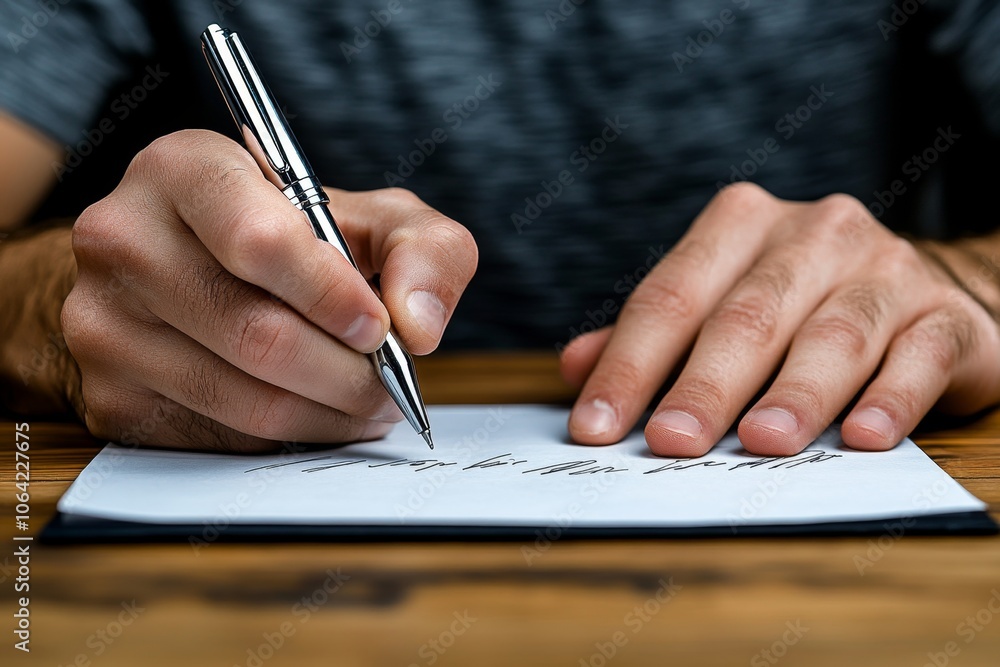 A person making a confession in a letter, carefully writing each word on paper with a pen, revealing their innermost thoughts A person making a confession in a letter, carefully writing each word on paper with a pen, revealing their innermost thoughts