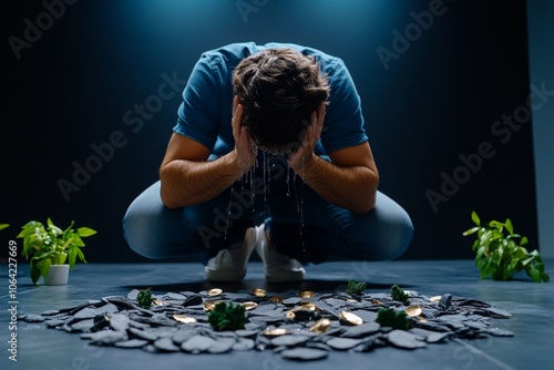 A person in a therapy session, breaking down in tears as they confess a long-hidden truth to their therapist, symbolizing release and acceptance photo