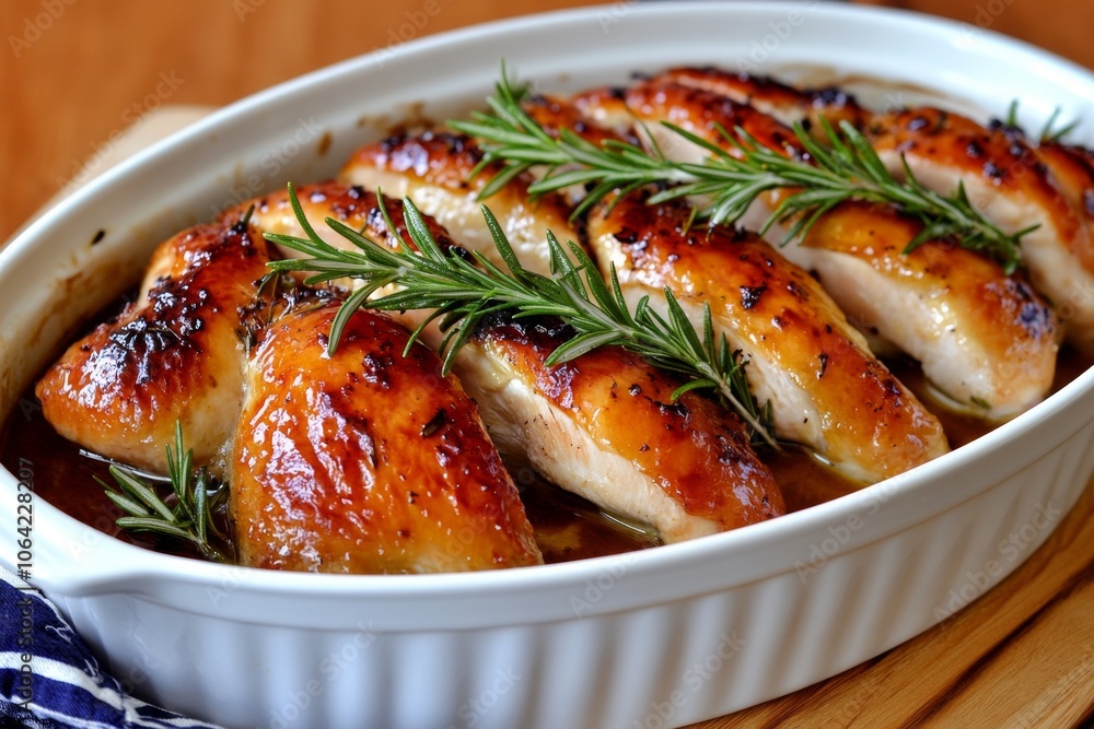 Basting a roasted chicken with pan drippings, with golden skin and rosemary sprigs adding a comforting aroma to the meal Basting a roasted chicken with pan drippings, with golden skin and rosemary sprigs adding a comforting aroma to the meal