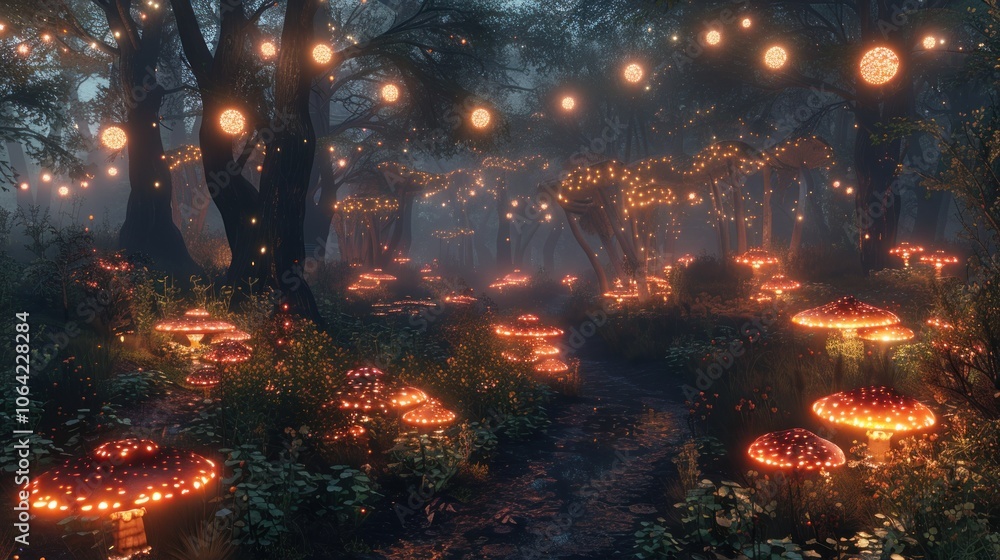 Enchanted Forest with Glowing Mushrooms Enchanted Forest with Glowing Mushrooms