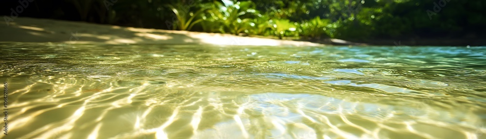 Sunlight Reflecting on Rippling Water with a Blurred Green Background Sunlight Reflecting on Rippling Water with a Blurred Green Background