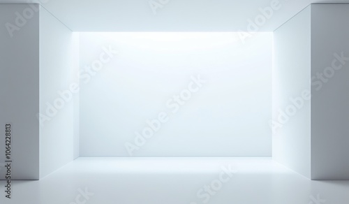 Abstract white background with a spotlight illuminating a bright studio room, designed as an empty space for product presentation. 