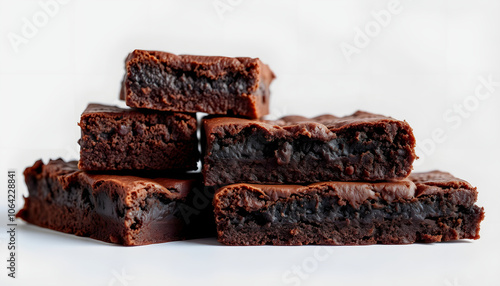 A stack of rich chocolate brownies with a fudgy center and a crackly top on a Transparent background isolated with white shades, png photo