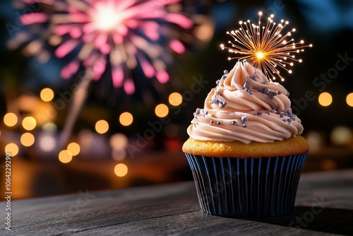 Fantasy dessert with a glowing, enchanted cupcake, creating a magical craving with bright, mystical frosting photo