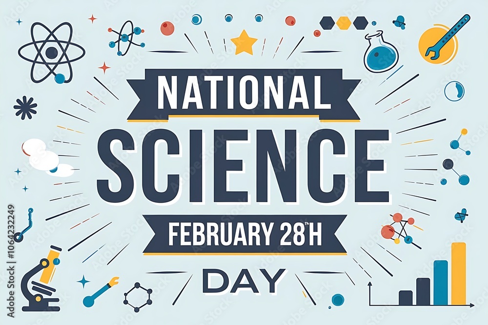 Fototapeta premium National Science Day Colorful Illustration with Space and Science Elements