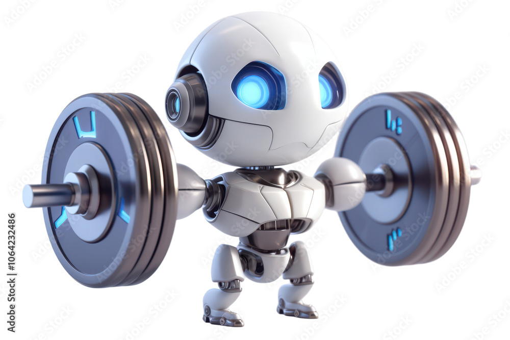 Cute Robot Lifting Weights Artificial Intelligence Technology Fitness Strength Traini on transparent background Cute Robot Lifting Weights Artificial Intelligence Technology Fitness Strength Traini on transparent background