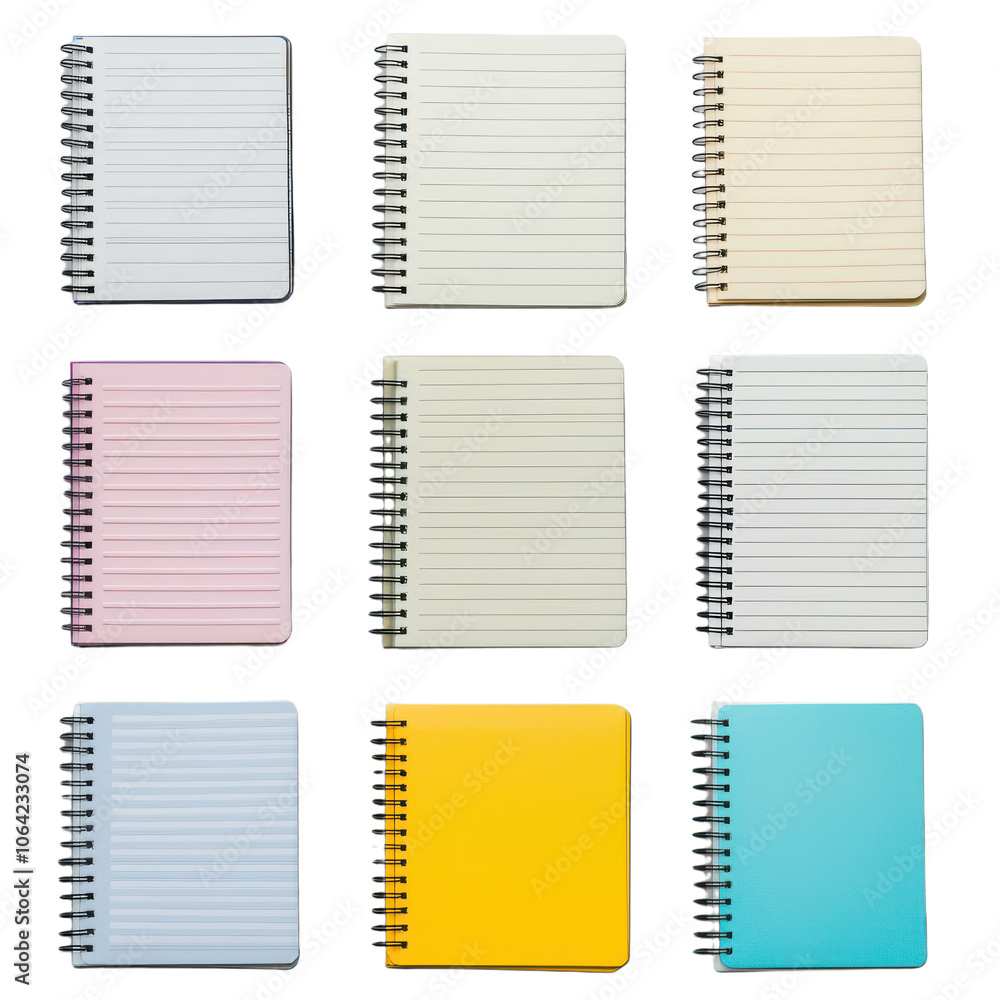 Colorful Blank Spiral Bound Notebooks Isolated on White Background on transparent background Colorful Blank Spiral Bound Notebooks Isolated on White Background on transparent background