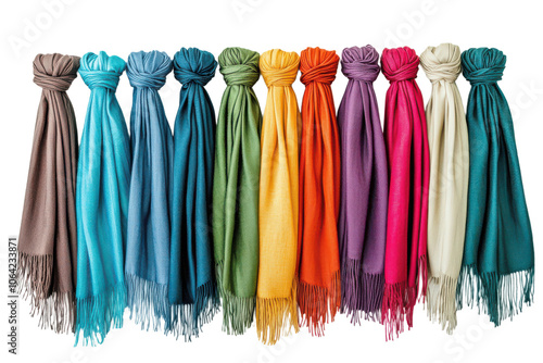 Colorful Scarves with Tassels Fashion Accessories Warm Winter Wear on transparent background