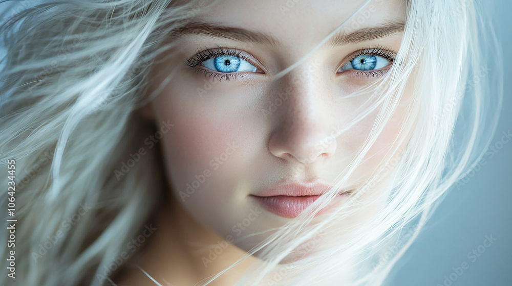 Beautiful young woman with white hair and blue eyes Beautiful young woman with white hair and blue eyes