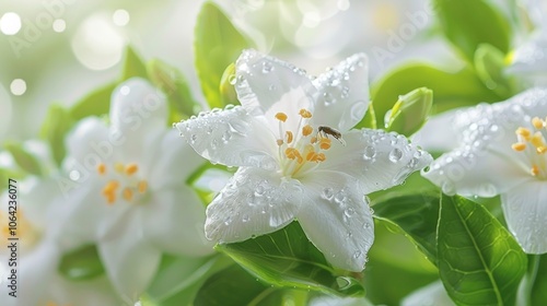 Delicate White Flowers with Dew Drops