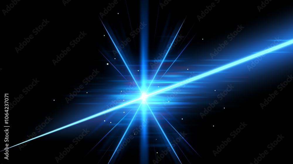 Blue laser beam light effect on a black background, vector illustration with glowing lines and sleek, modern design. Blue laser beam light effect on a black background, vector illustration with glowing lines and sleek, modern design.