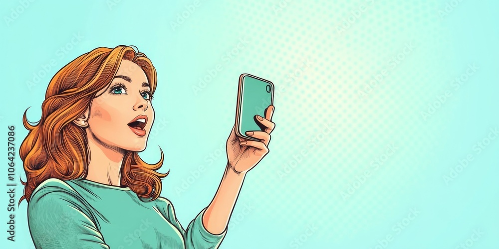 Comic Illustration of Woman on Phone