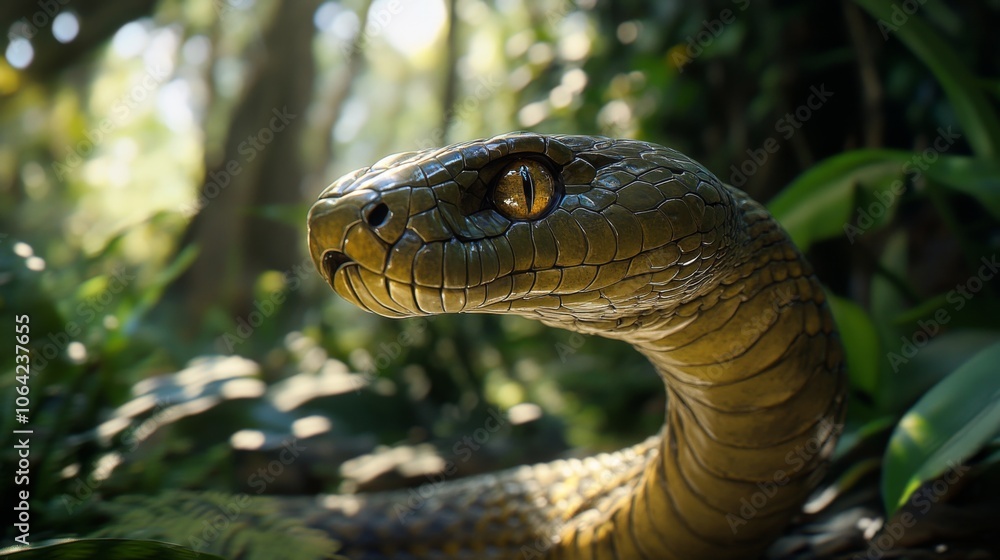 Fototapeta premium A cobra poised to strike with its hood expanded