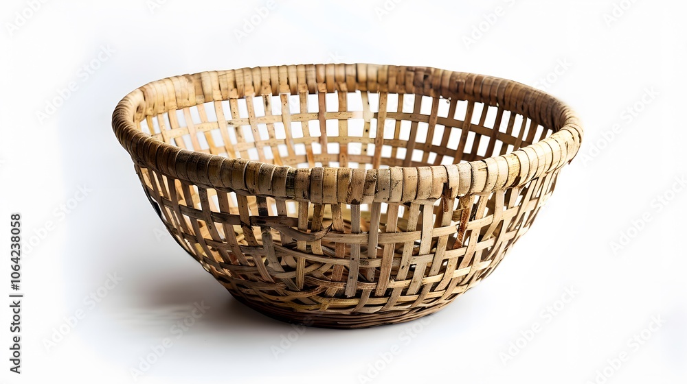 empty cane basket or tokri in hindi and topli in marathi, isolated over white background. empty cane basket or tokri in hindi and topli in marathi, isolated over white background.