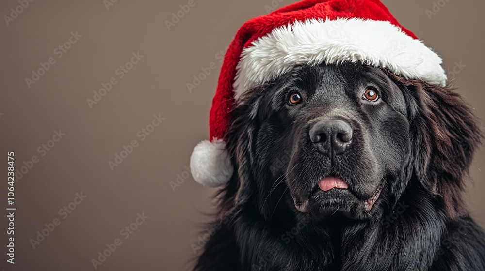 Newfoundland with Santa hat isolated with space for text. Newfoundland with Santa hat isolated with space for text.