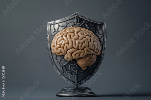 A brain covered in AI safety and security shields. photo