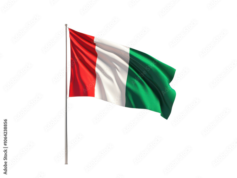 Waving italian flag on pole isolated transparent background on transparent background Waving italian flag on pole isolated transparent background on transparent background