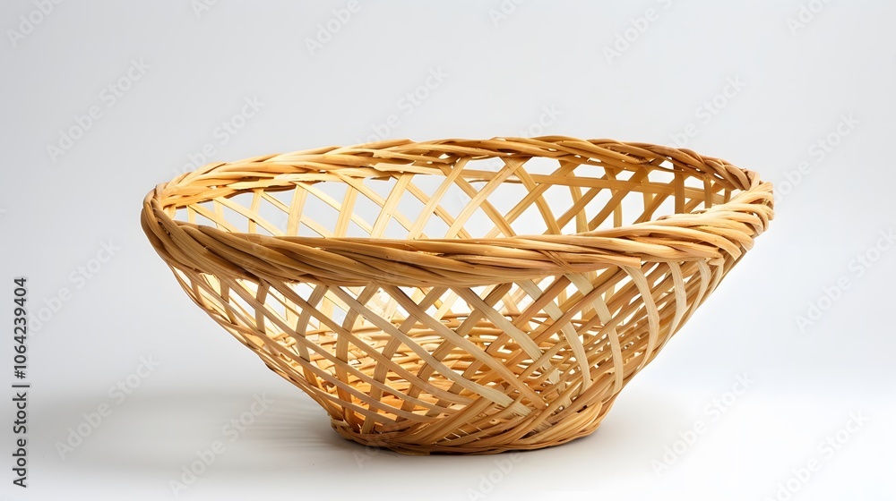 empty cane basket or tokri in hindi and topli in marathi, isolated over white background. empty cane basket or tokri in hindi and topli in marathi, isolated over white background.