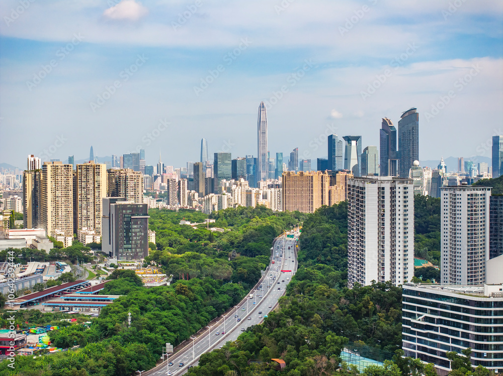Obraz premium ShenZhen downtown landscape,drone aerial view of city in SHENZHEN.