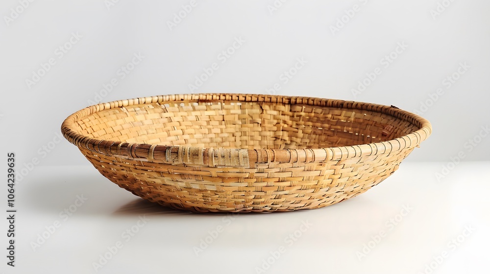empty cane basket or tokri in hindi and topli in marathi, isolated over white background. empty cane basket or tokri in hindi and topli in marathi, isolated over white background.