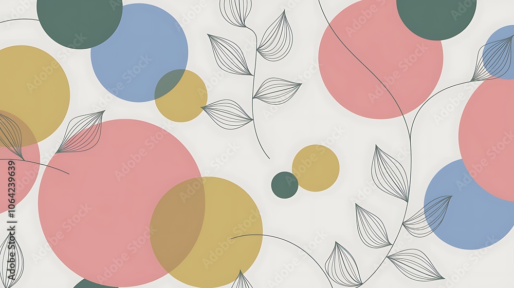 Abstract Art with Overlapping Circles and Linear Leaves Abstract Art with Overlapping Circles and Linear Leaves