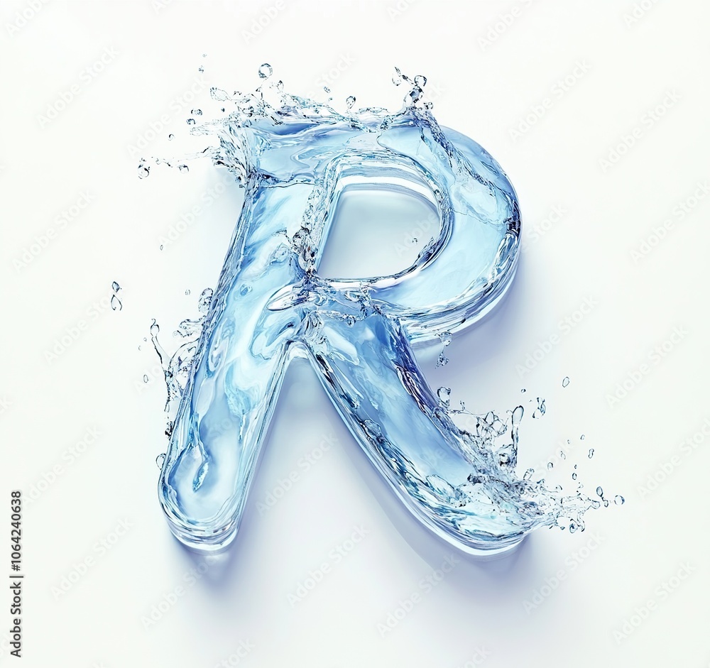 Water font letter R made of water on white background. blue liquid ocean. 3d Water font letter R made of water on white background. blue liquid ocean. 3d