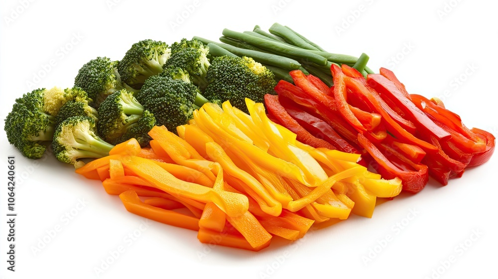 Sliced Broccoli, Green Beans, Yellow and Red Peppers Sliced Broccoli, Green Beans, Yellow and Red Peppers